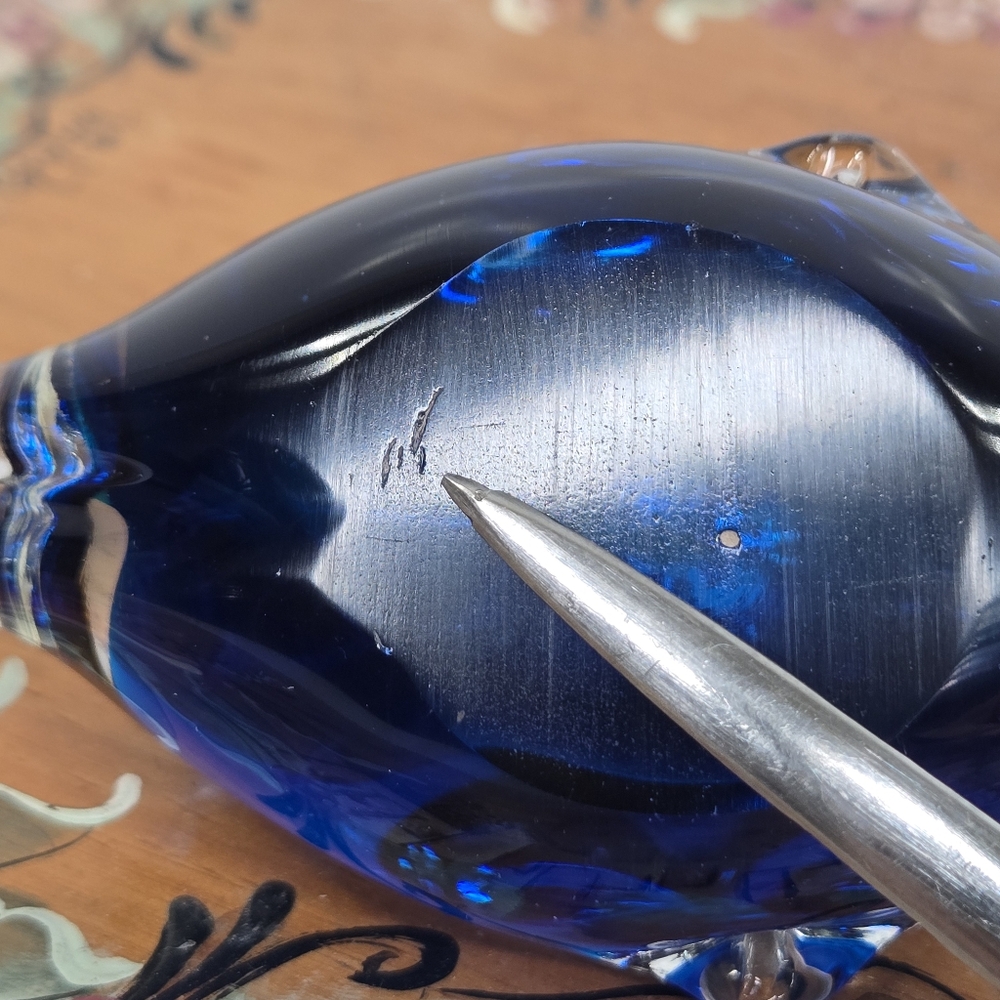 Vintage Murano Style Hand-blown Art Glass Paperweight Blue Whale Dolphin Shape - Picture 5 of 14